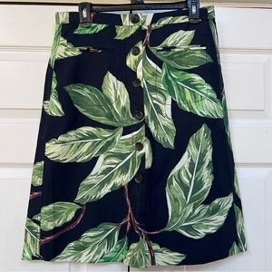 NWOT ANN TAYLOR LINEN SKIRT NAVY WITH TROPICAL LEAF PRINT